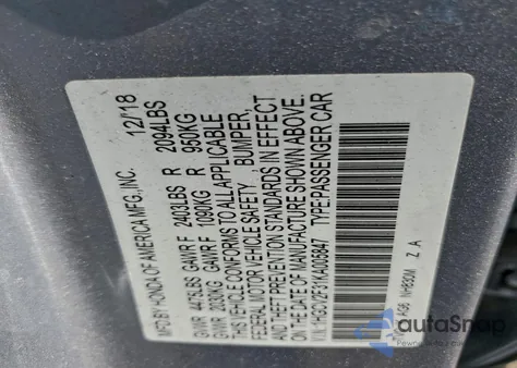 2019 Honda Accord Sport из США, поврежденный, VIN 1HGCV2F31KA005847